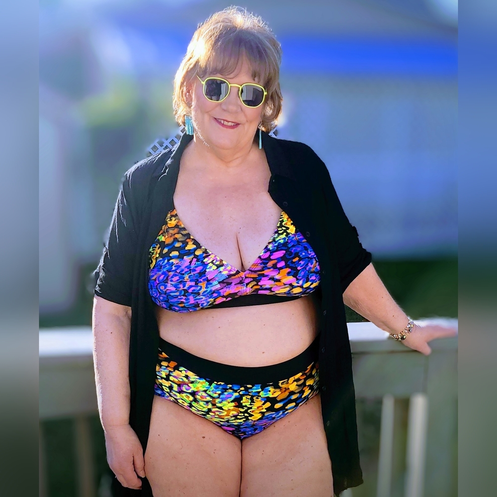 NEW NWT MeetCurve Plus Size V-Neck Neon Leopard Print Bikini Top & Bottom Sz4XL